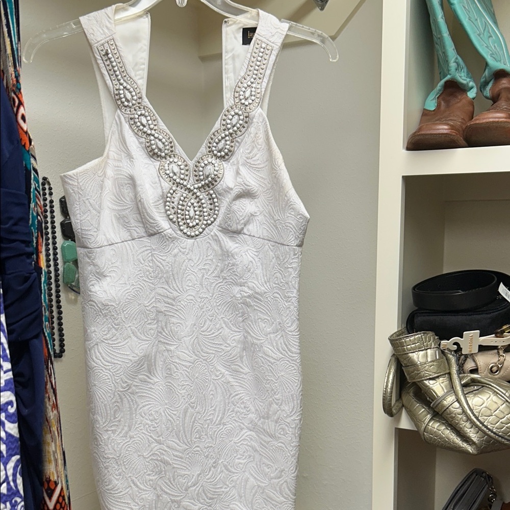 Laundry By Shelli Segal White Embellished Mini Dress